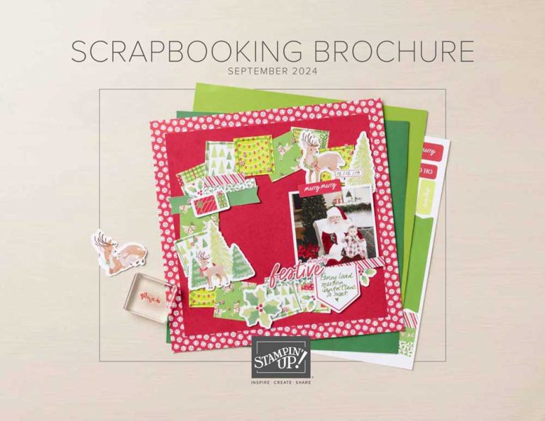 A picture of a scrapbook page under the title, "Scrapbooking Brochure" September 2024