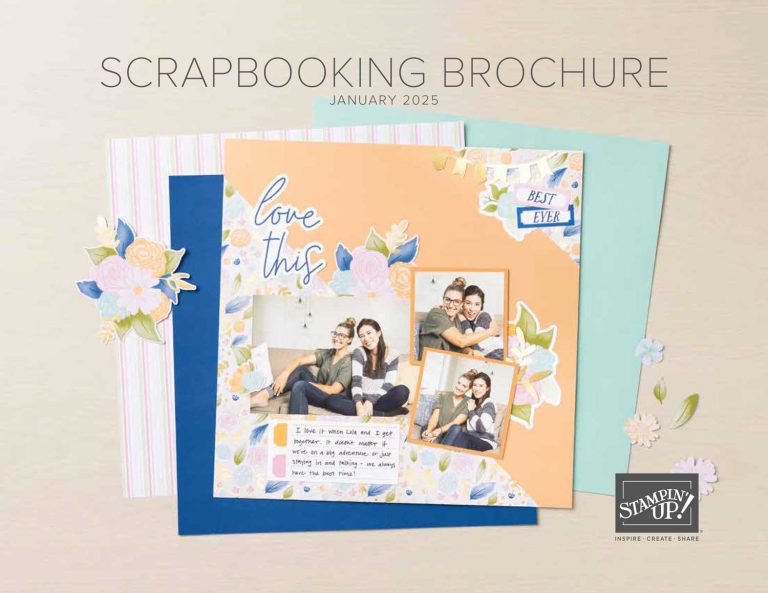 A photograph of a scrapbook page with the words "Scrapbooking Brochure January 2025" above it.