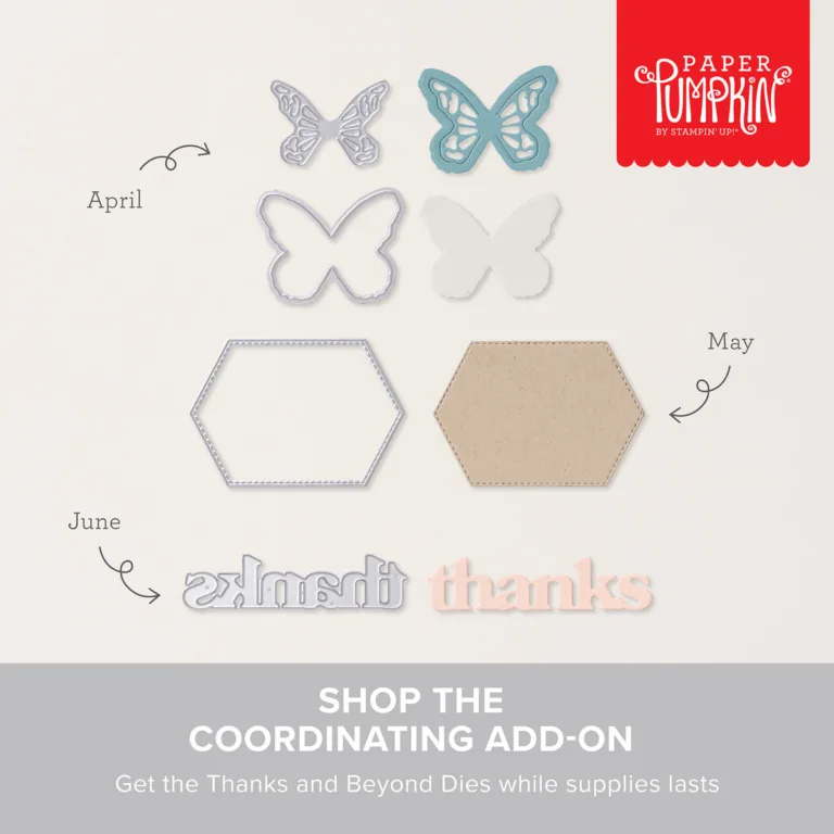 Butterfly and label steel dies over the text, "Shop the coordinating add-on."