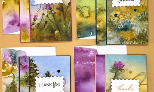 Four thank you cards with landscape paintings on them.