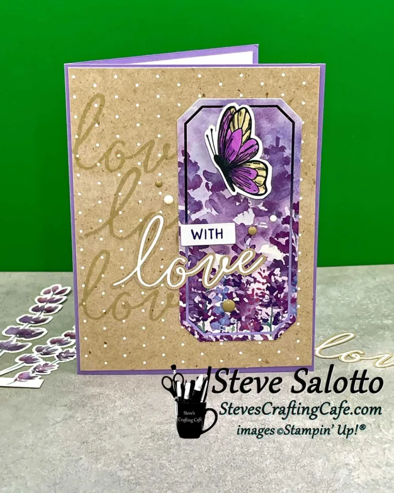 A card with lavender on it and the sentiment, "With Love."