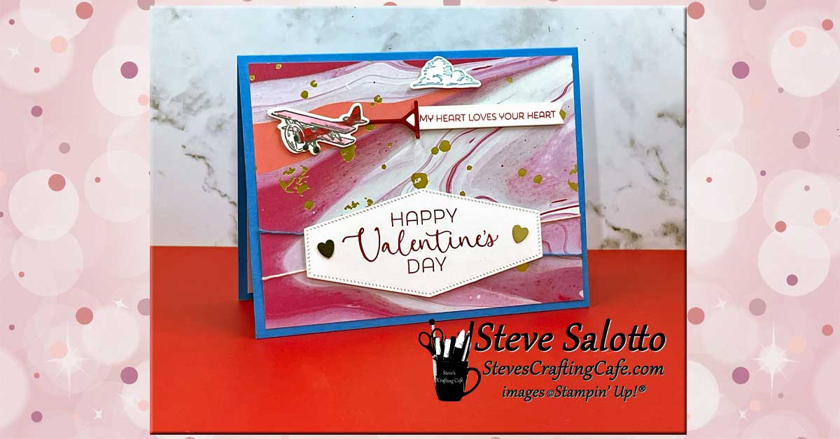 A Valentine's Day Card with an airplane on it pulling a banner reading, "My Heart Loves Your Heart."