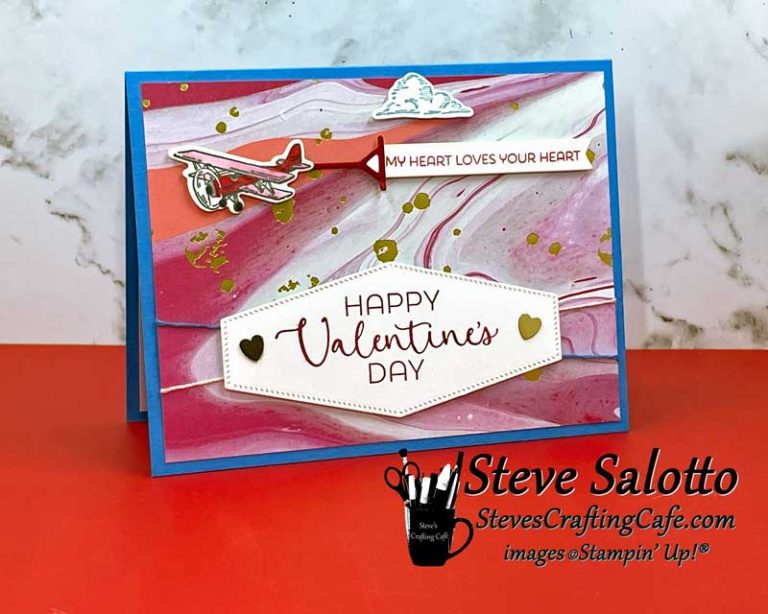 A Valentine's Day Card with an airplane on it pulling a banner reading, "My Heart Loves Your Heart."