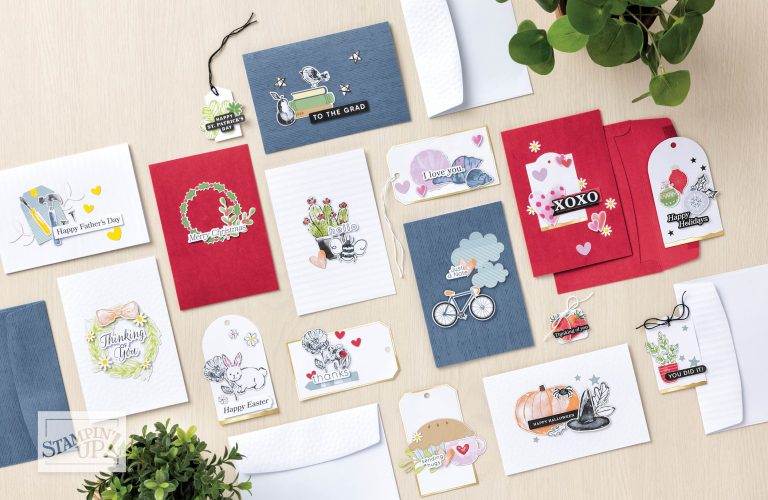 A group of greeting cards with various images on them and sentiments such as, "Happy Father's Day," "I Love You," and "You Did It!"