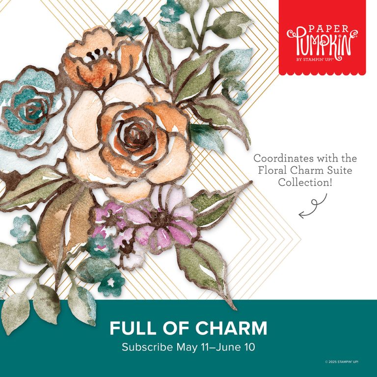 A picture of stained glass flowers with text under it that reads, "Full of Charm. Subscribe May 11 to June 10.