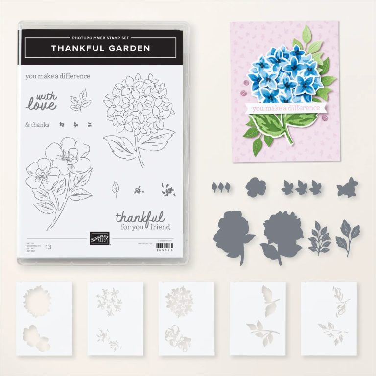 The Thankful Garden stamp set, dies and decorative masks.