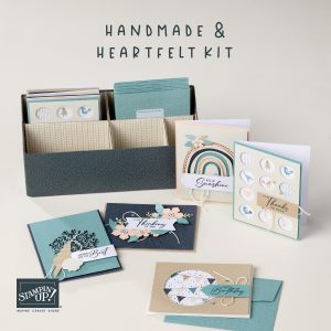 Cards with a decorative box and the title "Handmade and Heartfelt Kit."