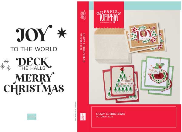 DVD Case Cover with Christmas themed greeting cards on it and the text, "Paper Pumpkin, "Cozy Christmas, October 2025."