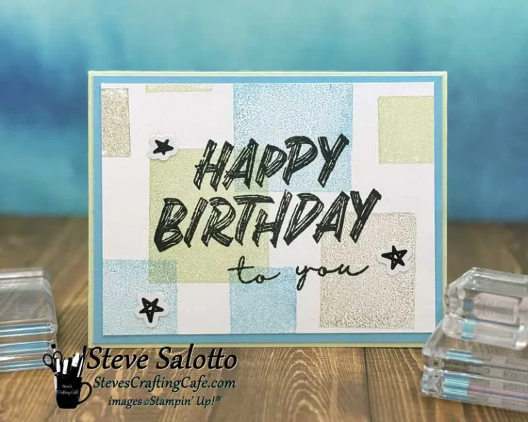 A Happy Birthday card with color blocks as the background.