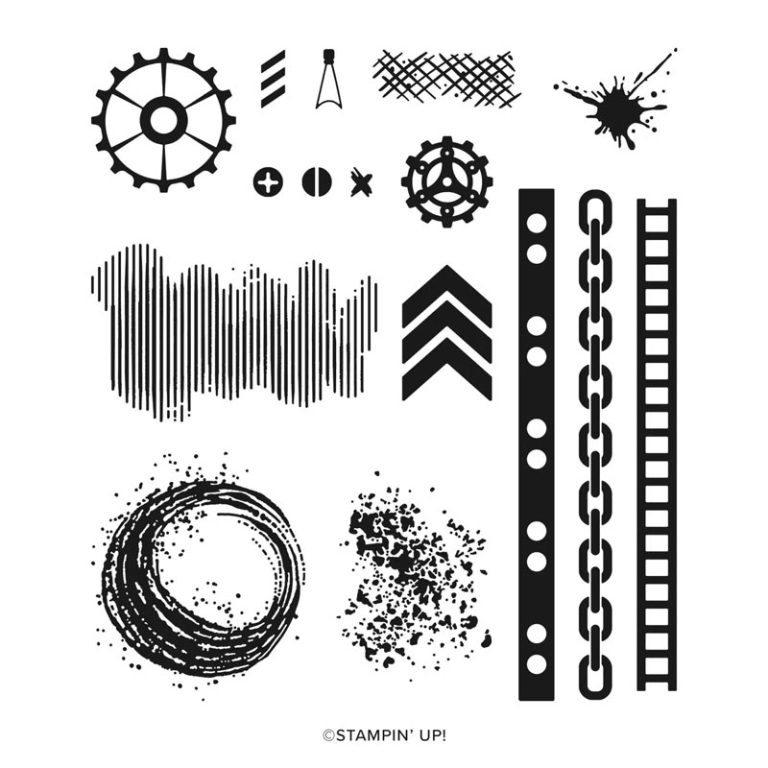 Drawings of gears and textures like lines and dots.