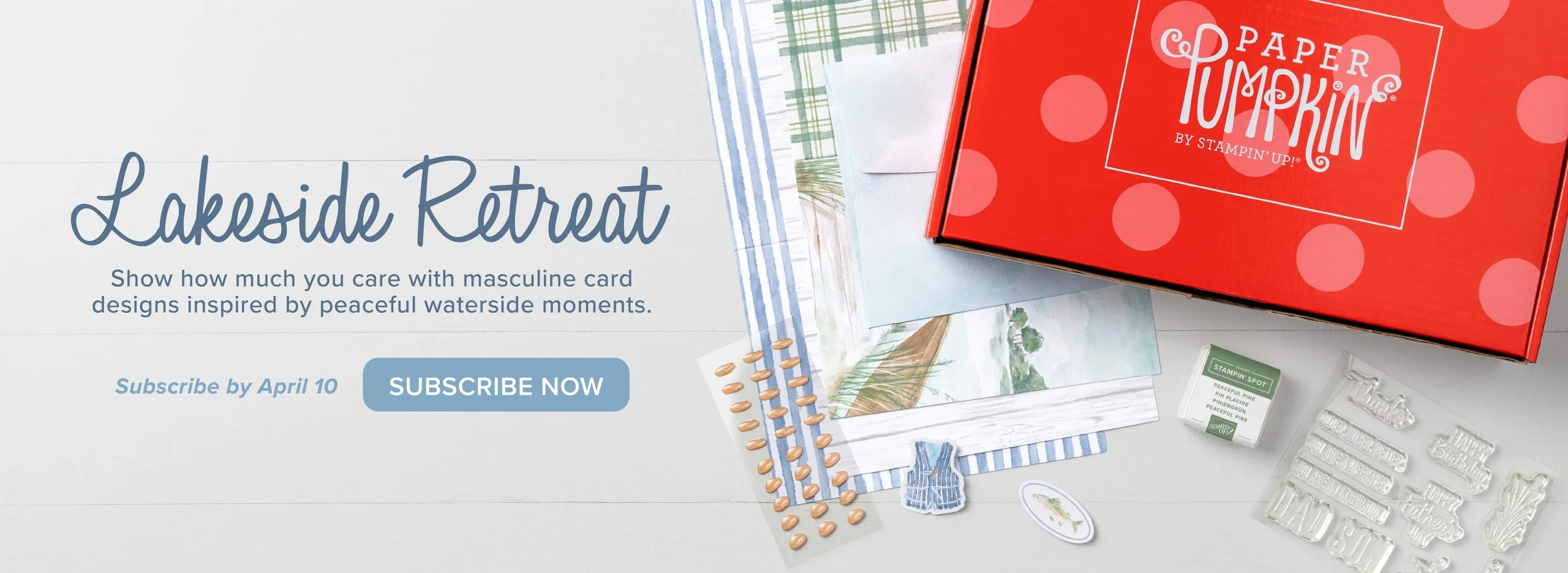 A cardmaking kit and the text Lakeside Retreat.