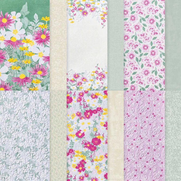 A collection of papers with flowers on them.