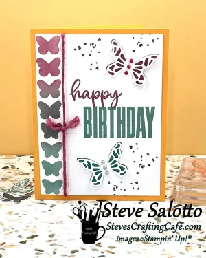 A Happy Birthday card with a column of butterfly silhouettes down the left side.